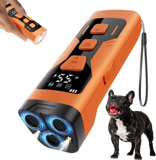 Anti Barking Device for Dogs, 3X Ultrasonic Dog Bark Deterrent Devices, 4 Frequencies 5 Training Modes 65Ft Safer Alternatives to Bark Collars, Portable Design with Display for All Dogs (Orange)