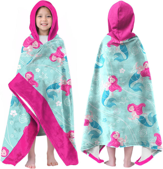 Mermaid Hooded Beach Towel for Girls, 30X50 in Quick Dry Swim Wrap, 01