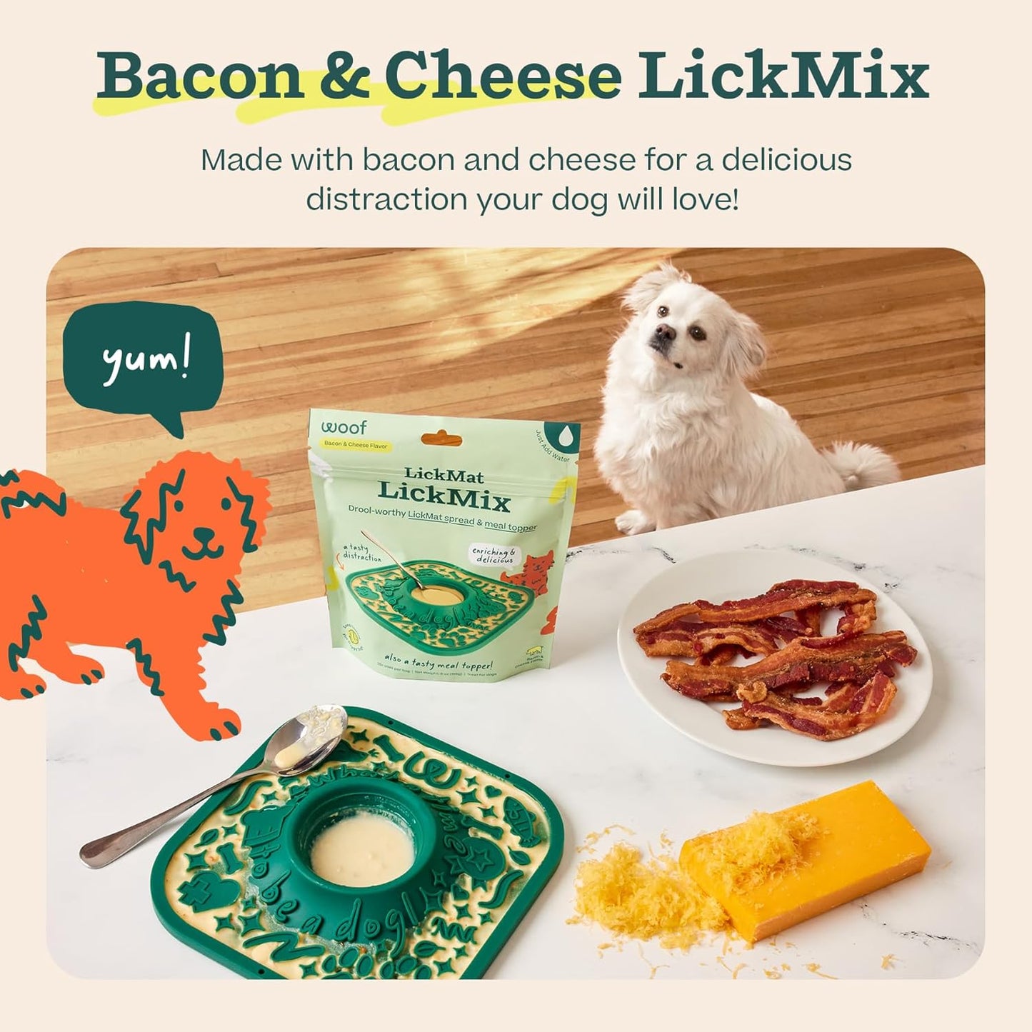 WOOF Lickmixes - Dog Lick Mat Spread and Meal Topper - Delicious and Lower Calorie - Made with Wholesome Ingredients - Perfect for Dog Enrichment - Bacon & Cheese