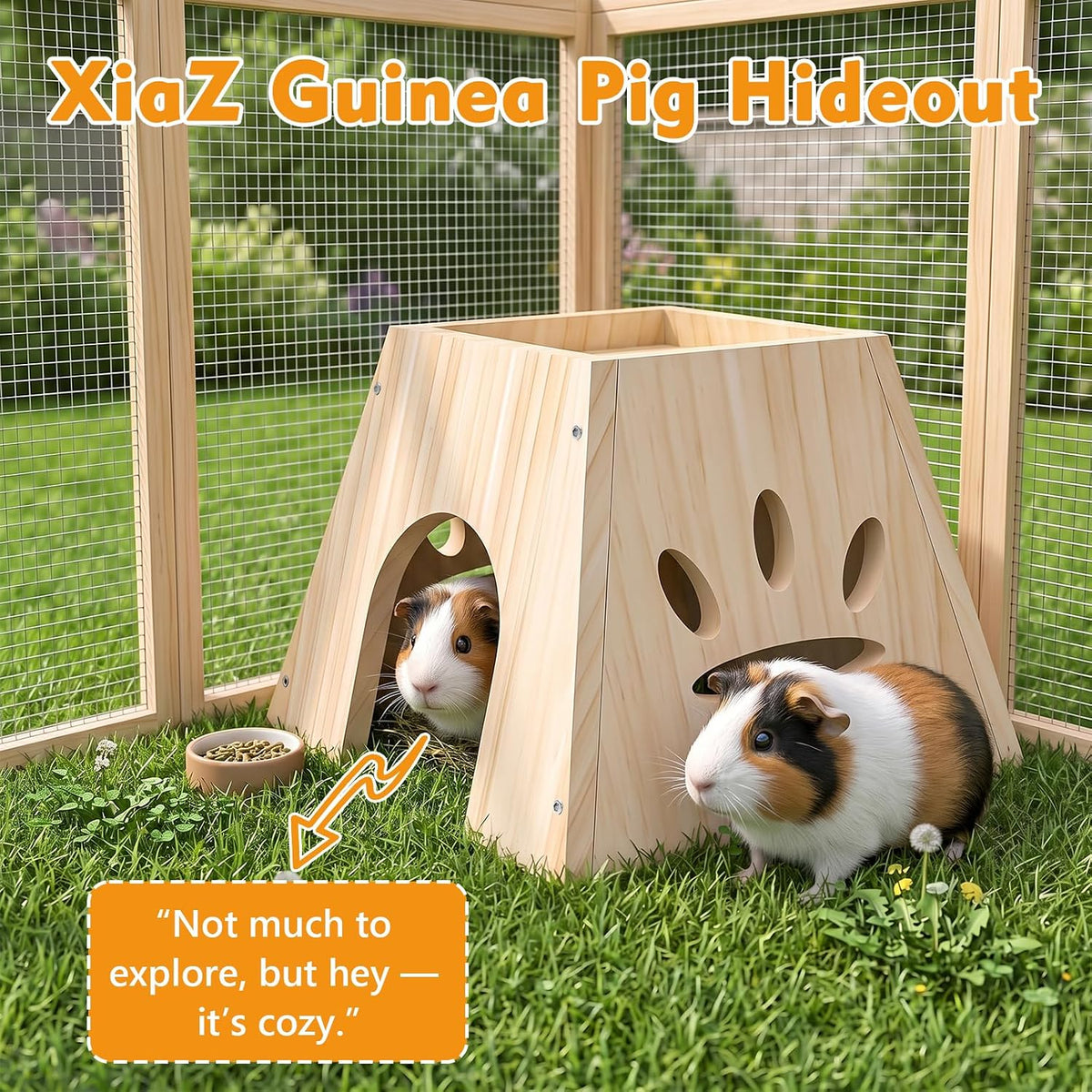 Xiaz Guinea Pig Hideout,Cute Guinea Pig House,Sturdy Small Animal House with Large Front Cave, Side Ventilation Holes, Thick Durable Wood,Habitat Hideout for Dwarf Rabbit, Hamster, Chinchilla