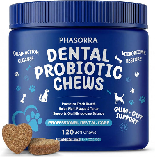 Dog Teeth Cleaning Dental Breath Probiotic Powder Chews, 120 Ct