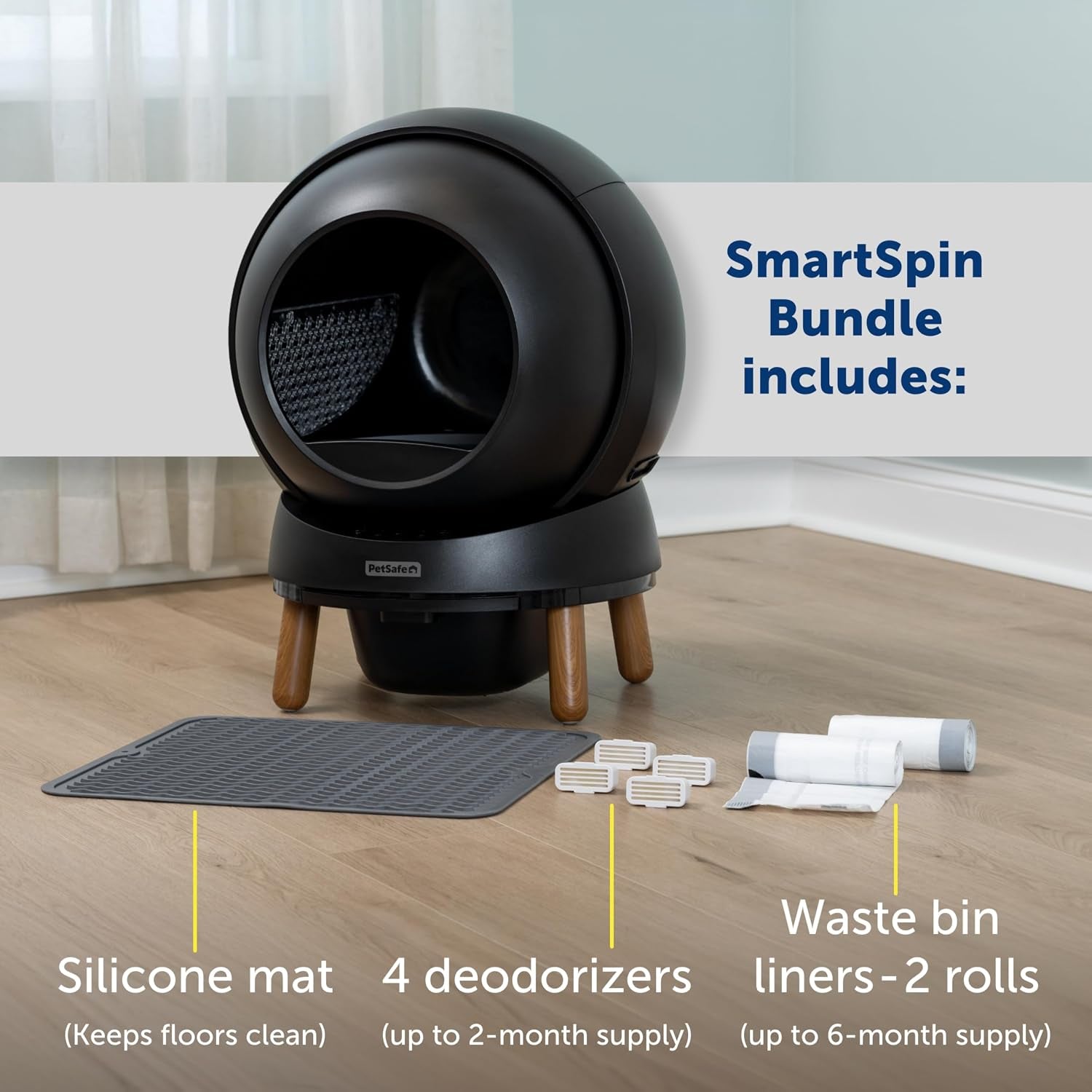 Petsafe Scoopfree Smartspin Self-Cleaning Litter Box - Automatic Waste Collection - Odor Control - App Controlled - Complete Litter Box Kit - Black