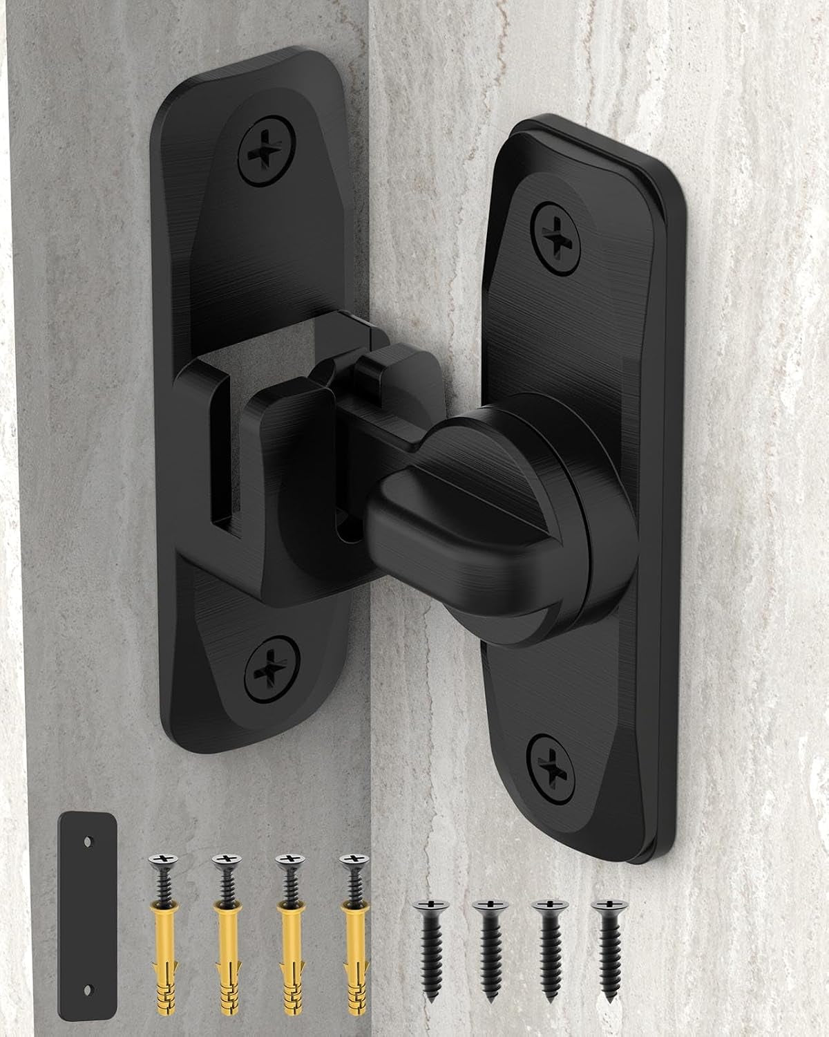 90/180 Degree Barn Door Latch Lock with Spacer, Black, 1 Pack
