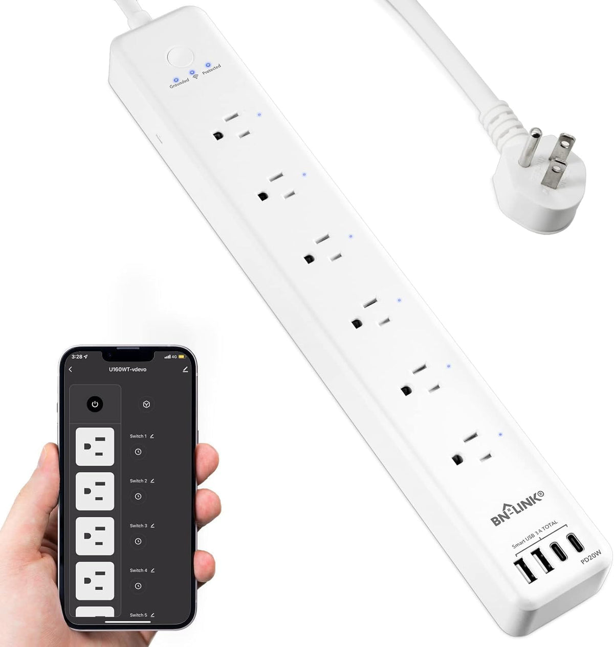 BN LINK Smart Plug Power Strip，Surge Protector with 6 Individually Controlled Smart Outlets, 4 Usbs (Incl. 20W USB-C), Compatible with Alexa and Google Home