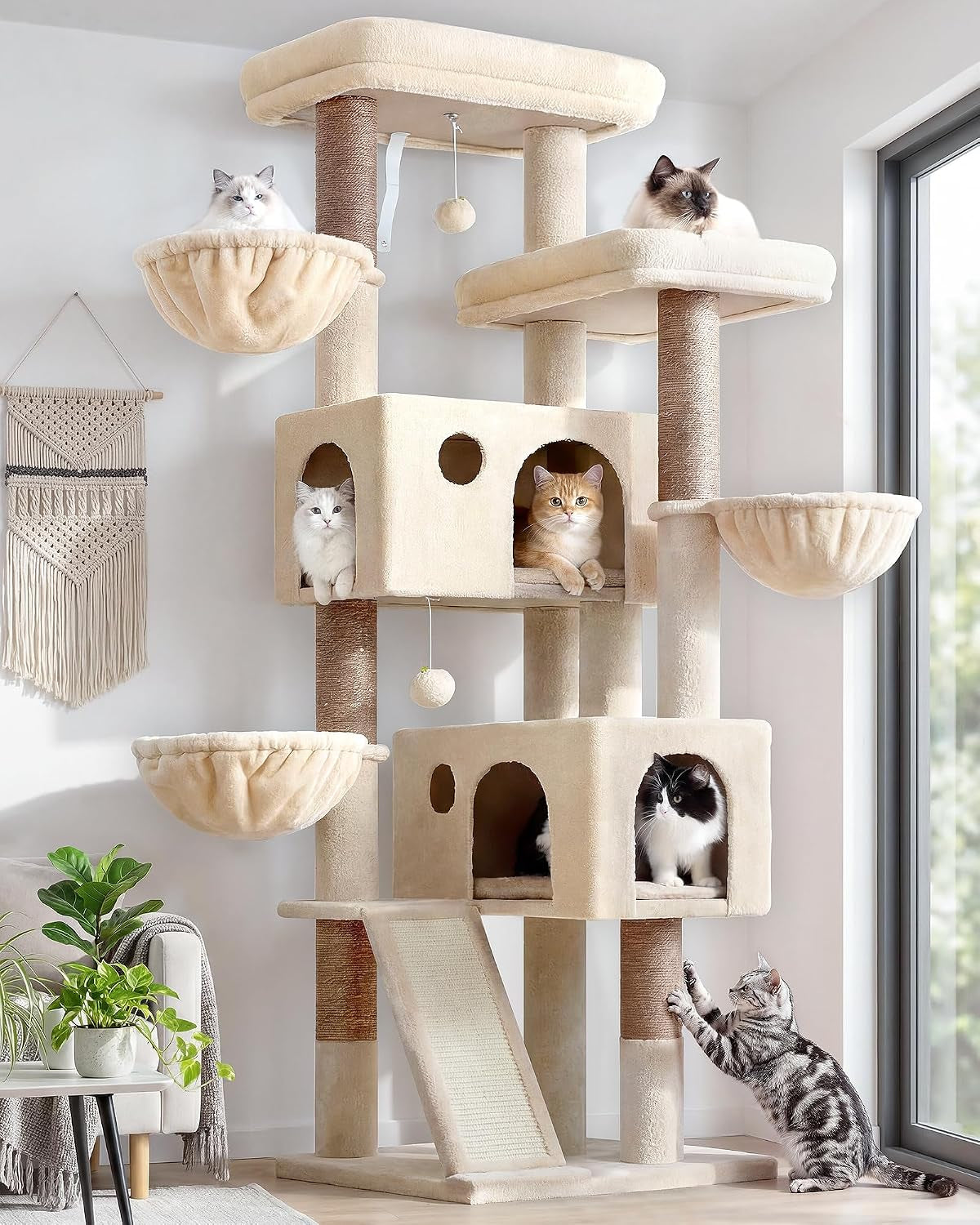 Globlazer Large Cat Tree 72In Tall Cat Climbing Tower, F72G, Beige