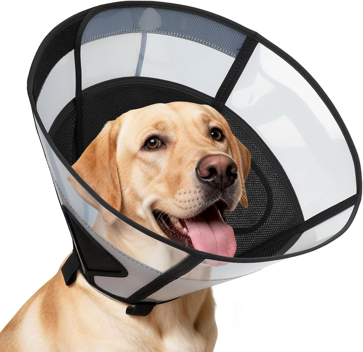 Soft Dog Cone Collar for Large Dogs, Mesh Windows Transparent E Collar for Dog, Anti-Bite Lick Wound Healing after Surgery Neuter Safety Practical Comfy Plastic Cone LA