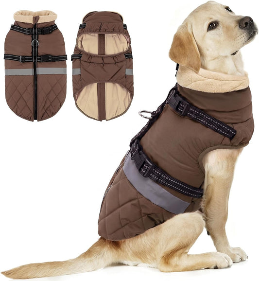 ASENKU Dog Coat with Built-In Harness, Waterproof Warm Winter Dog Jacket