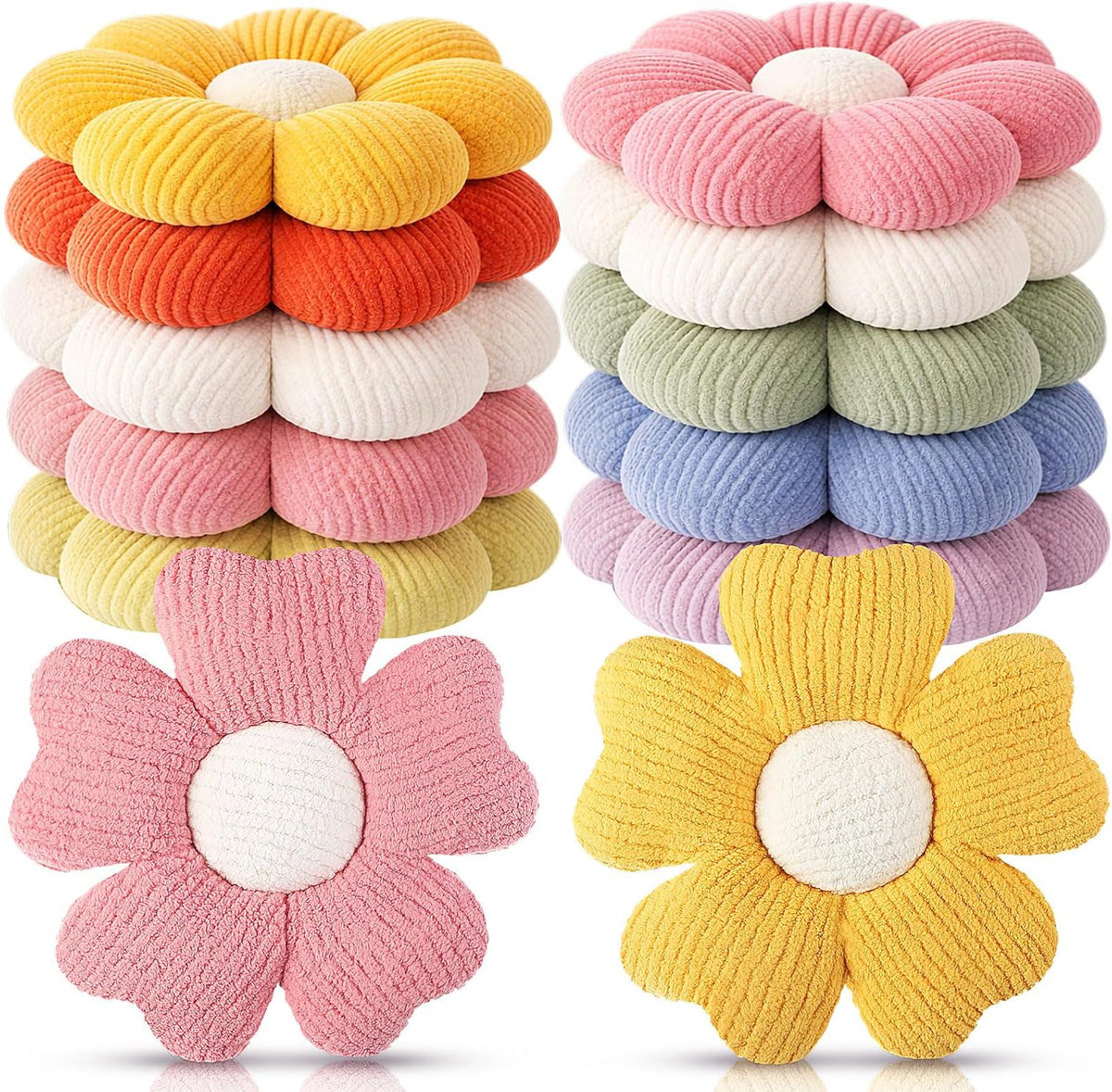Beeveer 10 Pcs 15.75" Flower Plush Pillow for Sofa, Multicolor, Multicolor