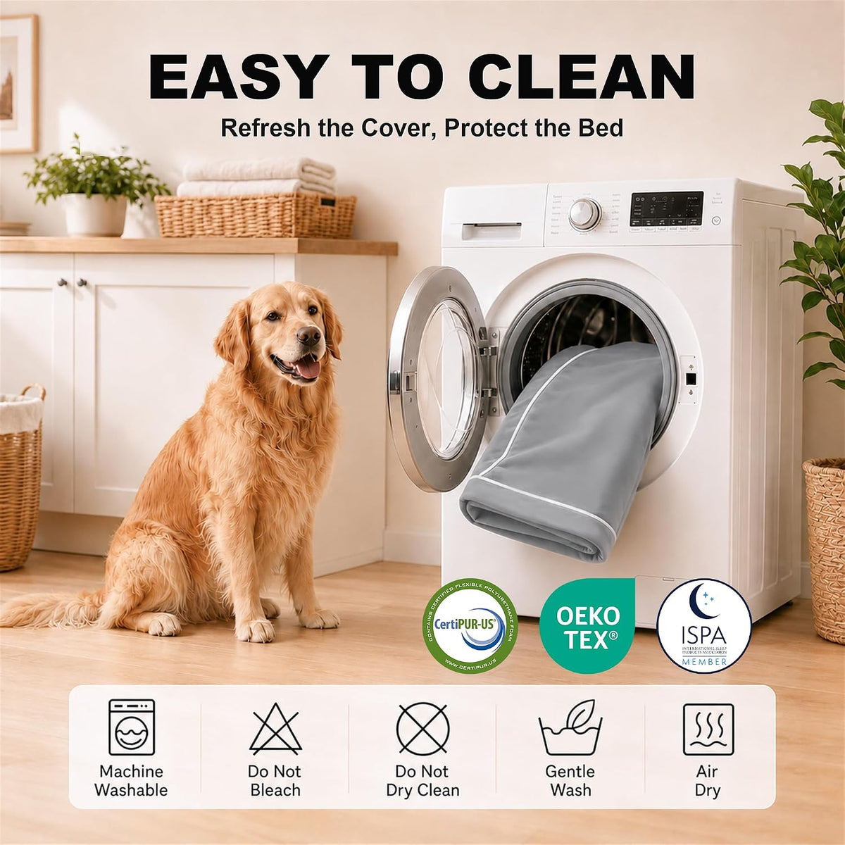 Orthopedic Dog Mat, 100% Waterproof 28D Foam Bed, Washable