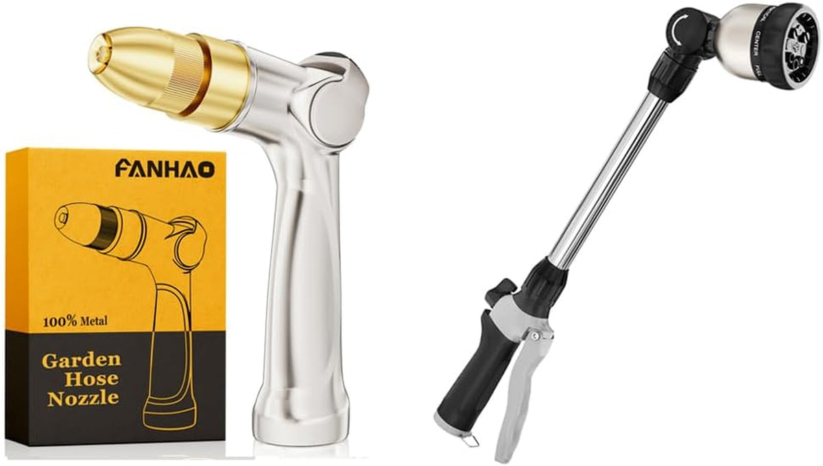 FANHAO Professional Garden Hose Nozzle + 16 Inch Watering Wand Heavy Duty