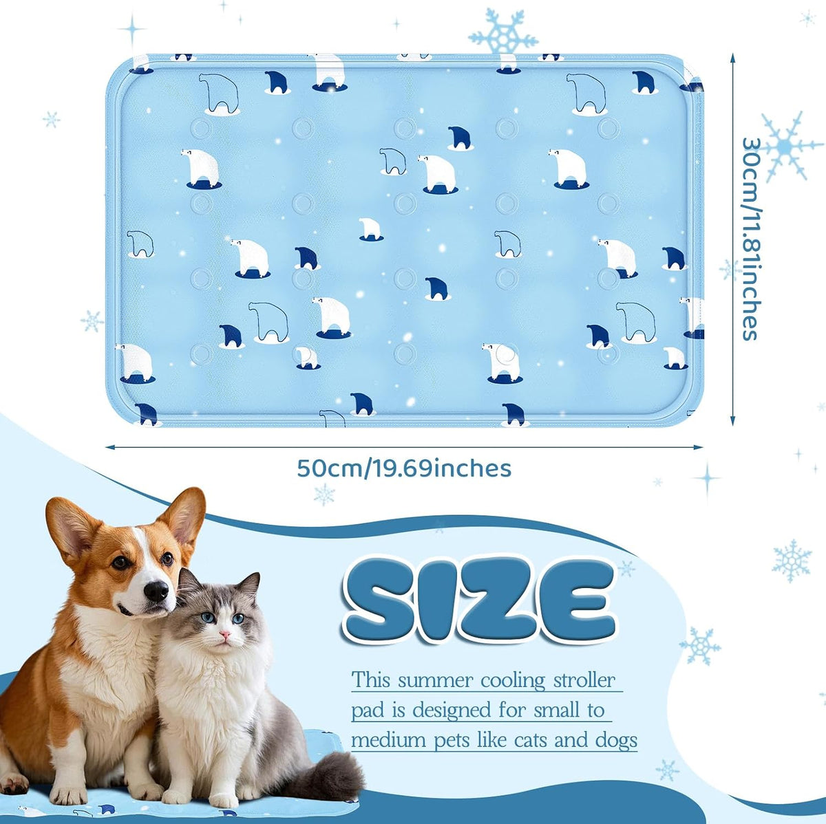 Nuanchu Pet Cooling Mat, Sky Blue Bear, 11.81 X 19.69 Inches, 1 Pcs