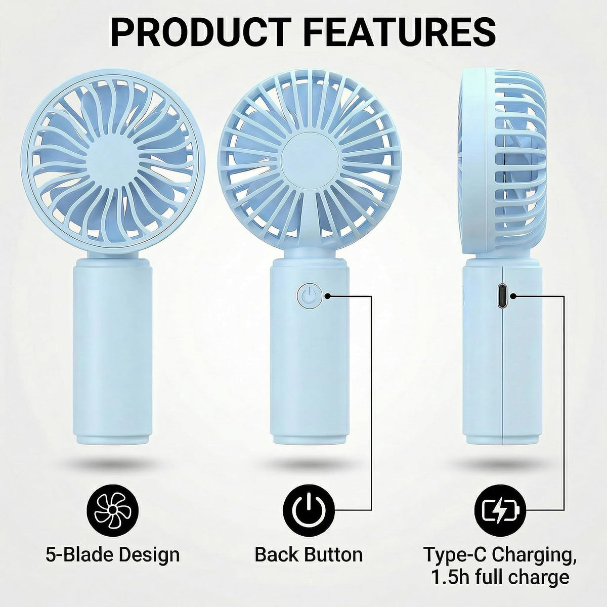 Vansmago 4 Pack Mini Handheld Fan, USB Rechargeable Portable Fan with 3 Speeds, Small Pocket Personal Fan for Travel, Theme Park, Summer Holiday Essentials, Commute and Outdoors