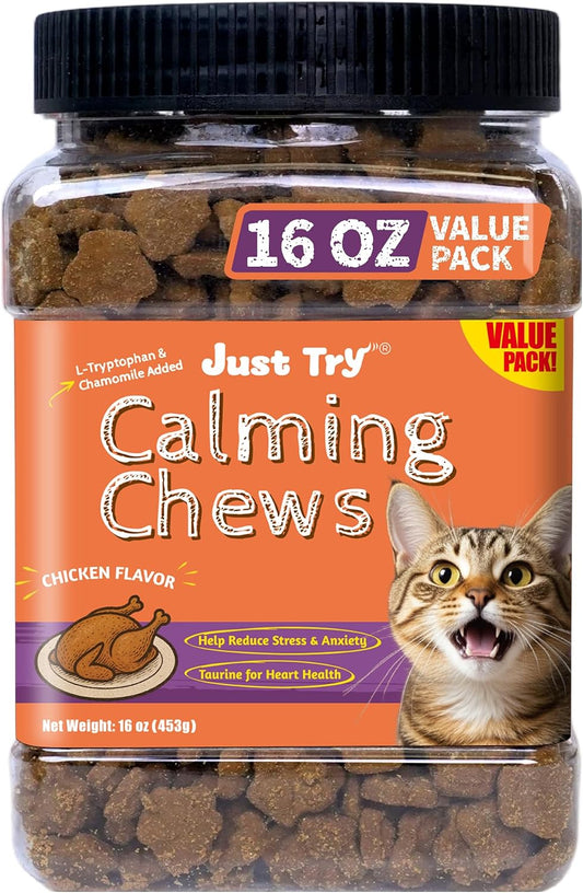 JUST TRY Cat Calming Crunchy Chews, Relaxation with L-Tryptophan 16Oz