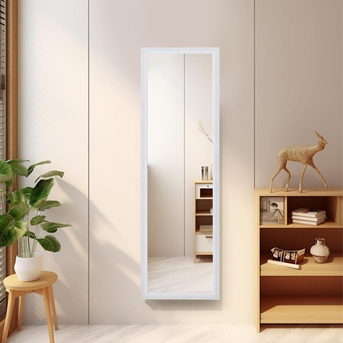 Beauty4U 50” X 14" Full Length Wall Mirror, White Baroque Door Mirror