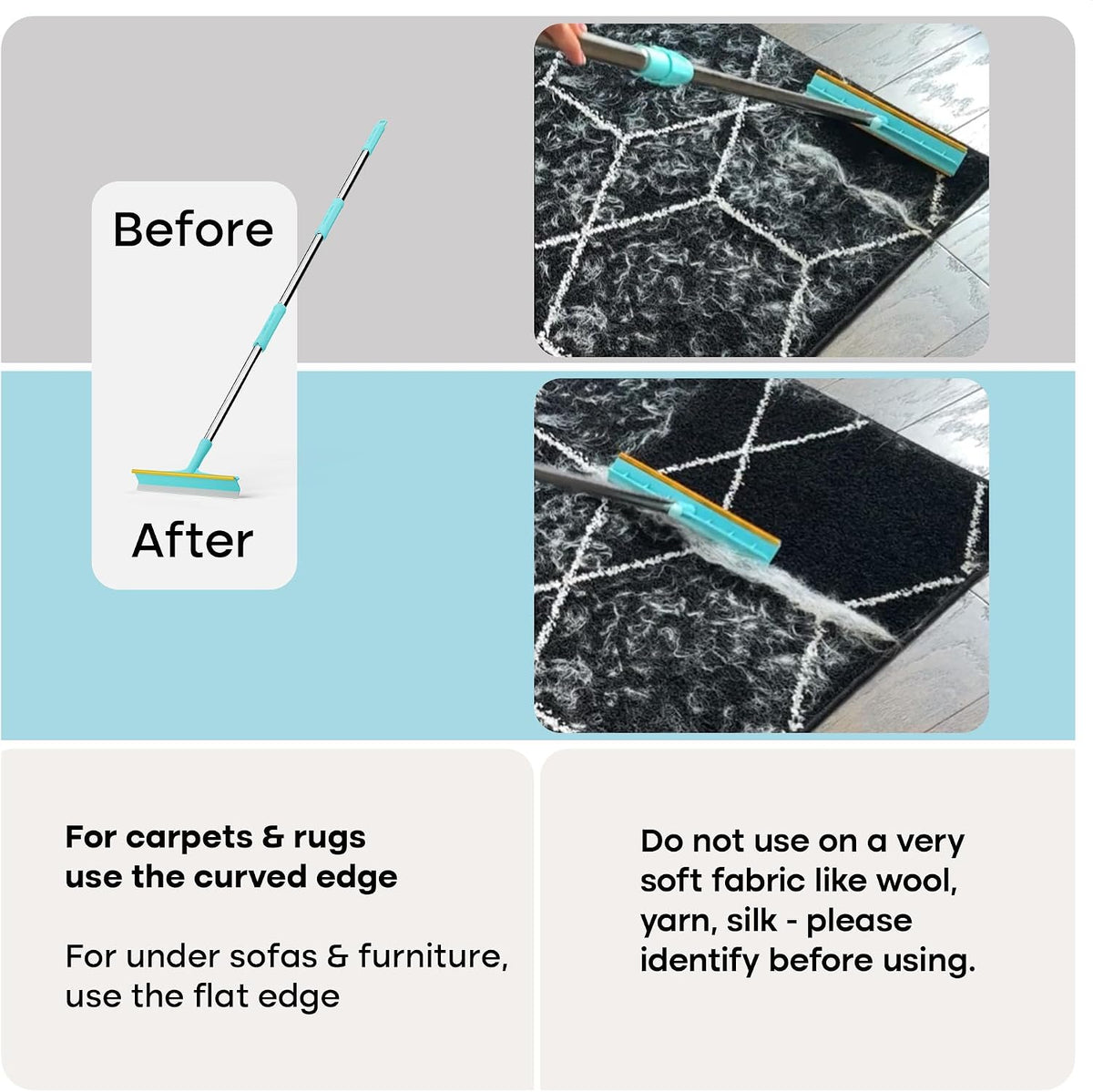 Uproot Clean Xtra Carpet Rake for Pet Hair Removal 60" Telescopic Handle