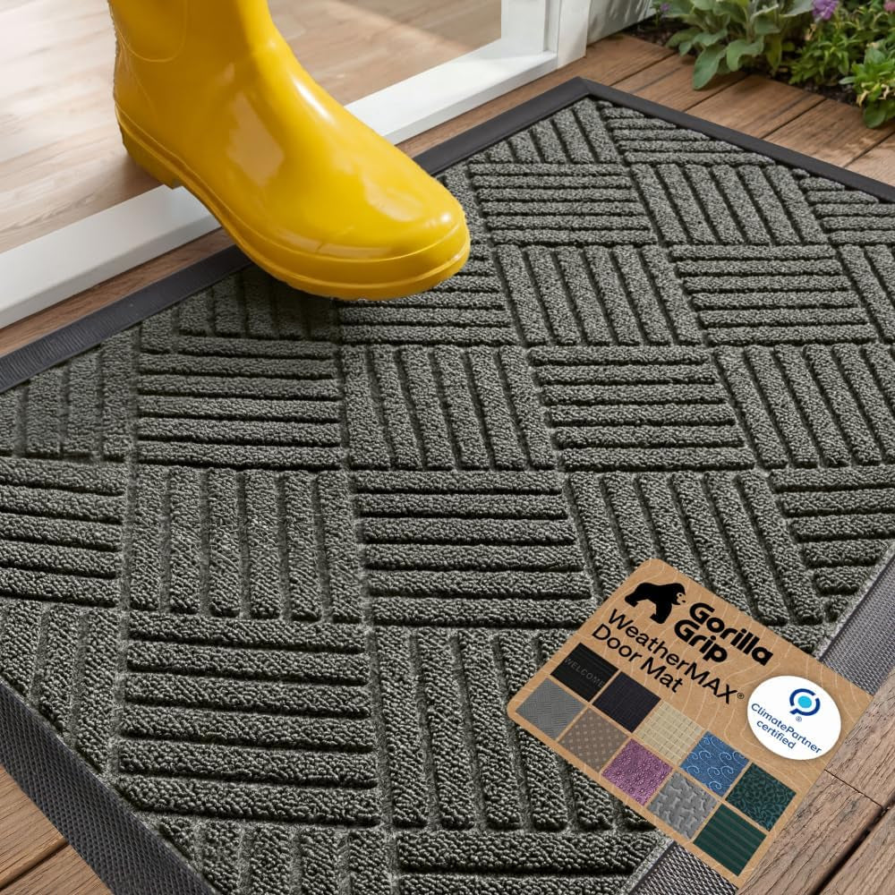 GORILLA GRIP Weathermax Door Mat, Indoor Outdoor Use, 29X17 Gray Diamond