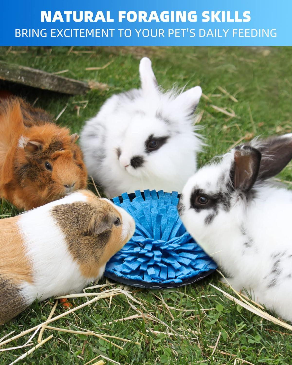Rabbit Foraging Mat, Interactive Feed Game for Boredom, Small Pet Puzzle Toy, OVMKOV 9.44" X 9.44" Polar Fleece Snuffle Pad Bed Nosework Feeding Mat for Bunny Hamster Guinea Pigs Ferrets Chinchillas