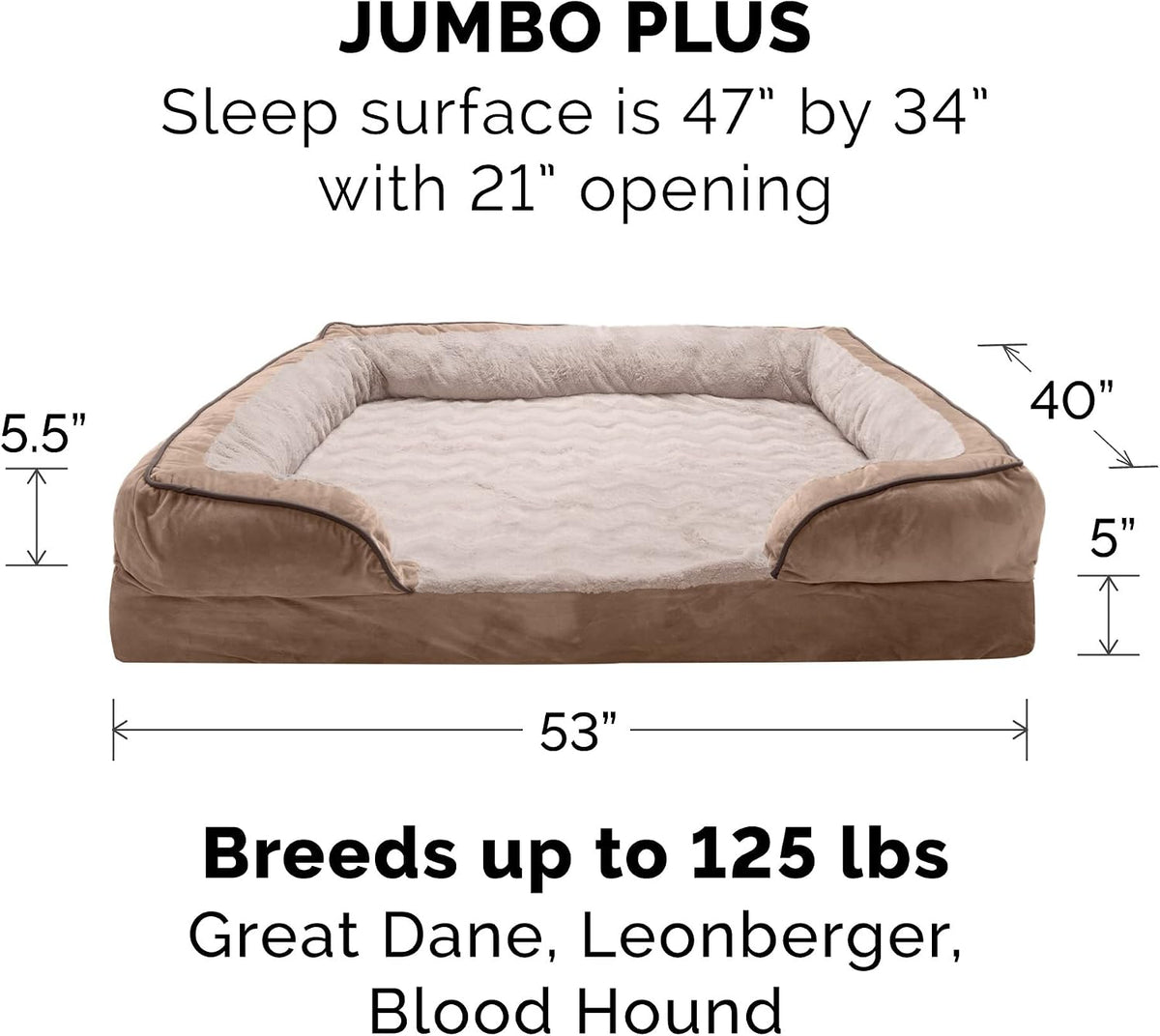 Furhaven Orthopedic Dog Bed for Large Dogs W/ Removable Bolsters & Washable Cover, for Dogs up to 125 Lbs - Plush & Velvet Waves Perfect Comfort Sofa - Brownstone, Jumbo Plus/Xxl
