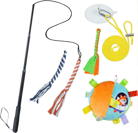 ASOCEA Dog Extendable Teaser Wand Squeaky Hanging Dog Toy Pet Flirt Stick Pole Puppy Chasing Tail Interactive Toy for Small Medium Large Dogs Training Playing Exercise