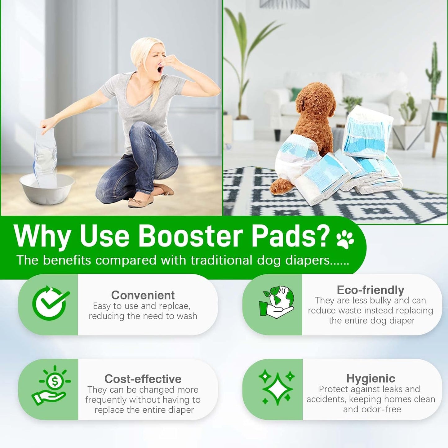 Dog Diaper Liners 150Ct Super Soft and Absorbent Dog Diaper Booster Pads for Male Dog Belly Bands or Female Dog Diapers(Regular, 150Pcs)