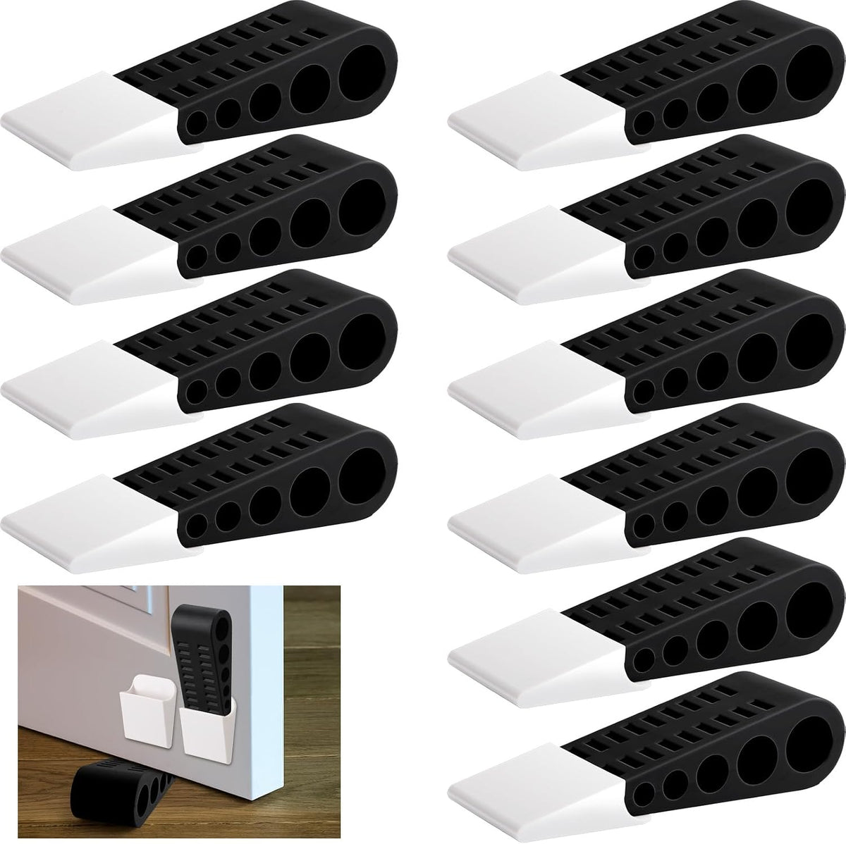 Tuanse 12 Pcs Rubber Door Stoppers for Bottom of Door Stop Wedge, Black