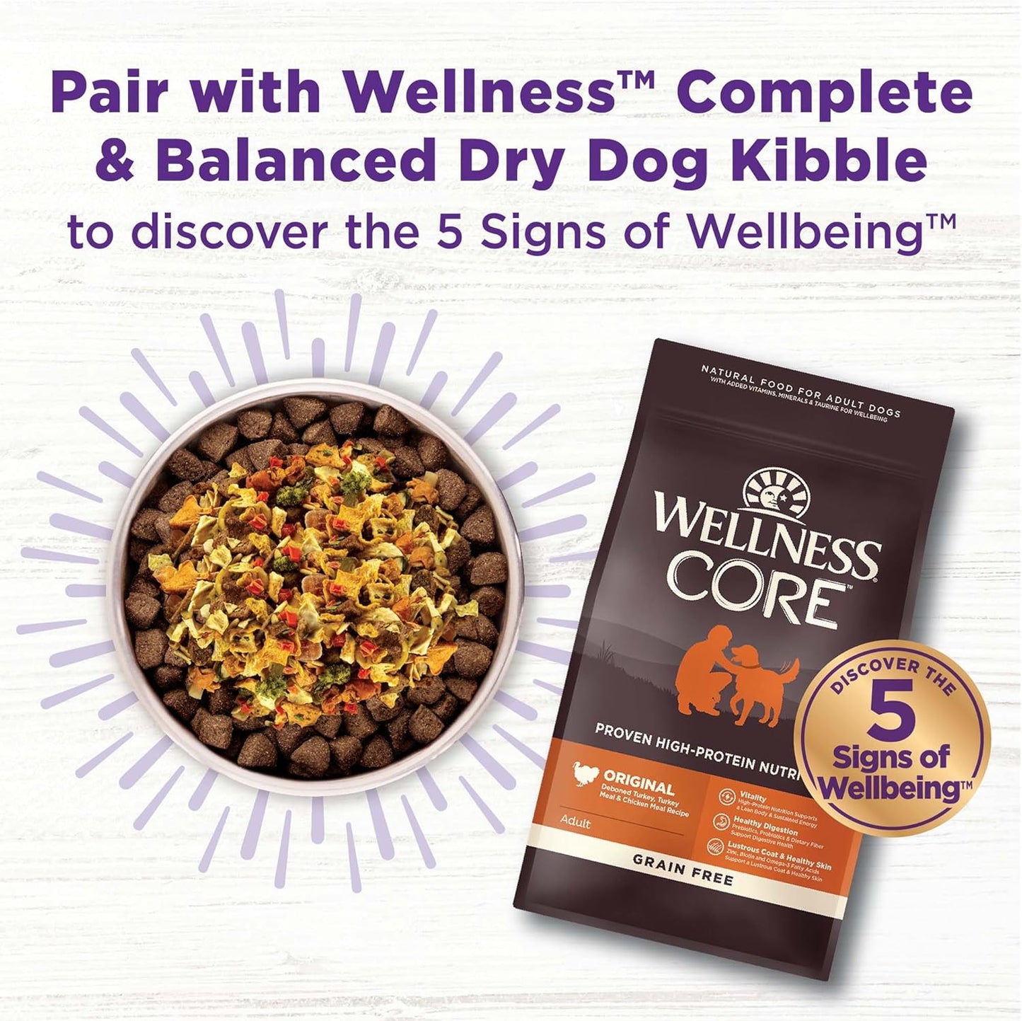 Wellness Bowl Boosters Digestive Health Dog Food Topper with Freeze Dried Pieces for Small, Medium, and Large Breeds, Sensitive Stomach, Grain Free, Natural, Chicken Recipe, 4 Oz Bag