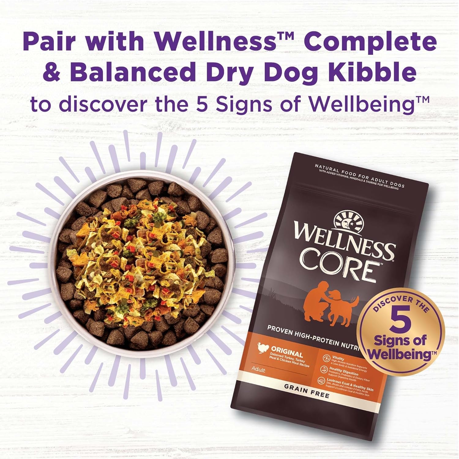 Wellness Bowl Boosters Digestive Health Dog Food Topper with Freeze Dried Pieces for Small, Medium, and Large Breeds, Sensitive Stomach, Grain Free, Natural, Chicken Recipe, 4 Oz Bag