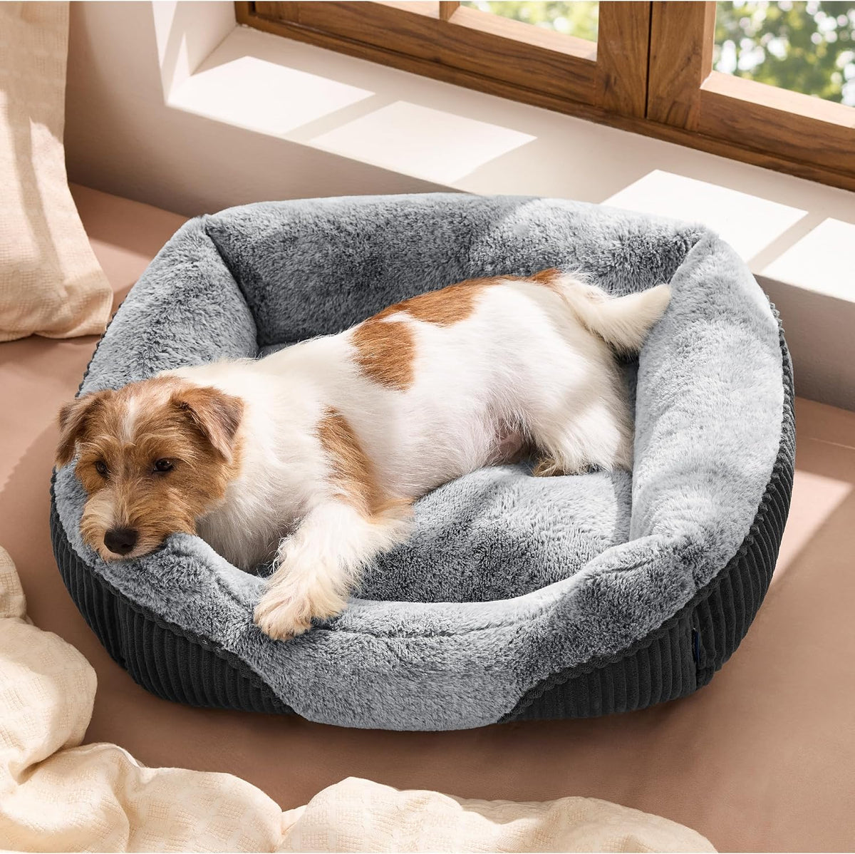 Bedsure Washable Dog Bed Small Medium Size Dog Rectangle Pet Bed,25X21X7In