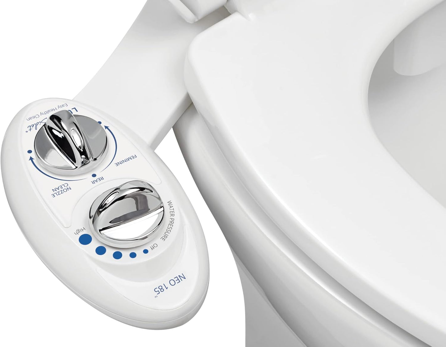 LUXE Bidet NEO 185 - Bidet Attachment for Toilet Seat, White | Non-Electric, Dual Nozzle, Self-Cleaning, Adjustable Water Pressure, Rear & Feminine Wash