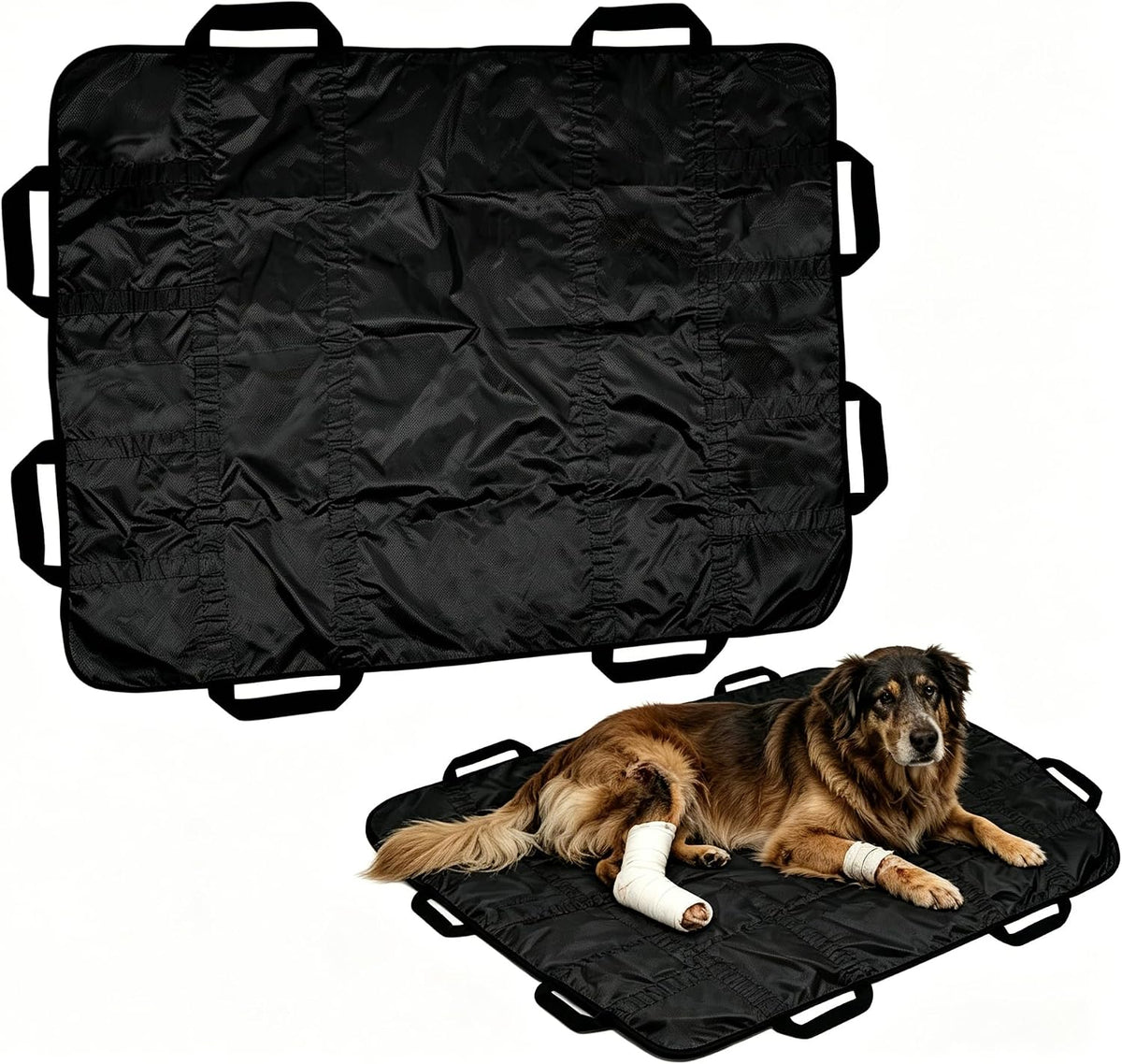 Dog Stretcher for Large Dogs, Portable Foldable Emergency Pet Gurney, Heavy-Duty Oxford Fabric Rescue Sling with 8 Handles, Lightweight for Stairs & Outdoor, 300 Lbs Capacity, 48X30 Inches