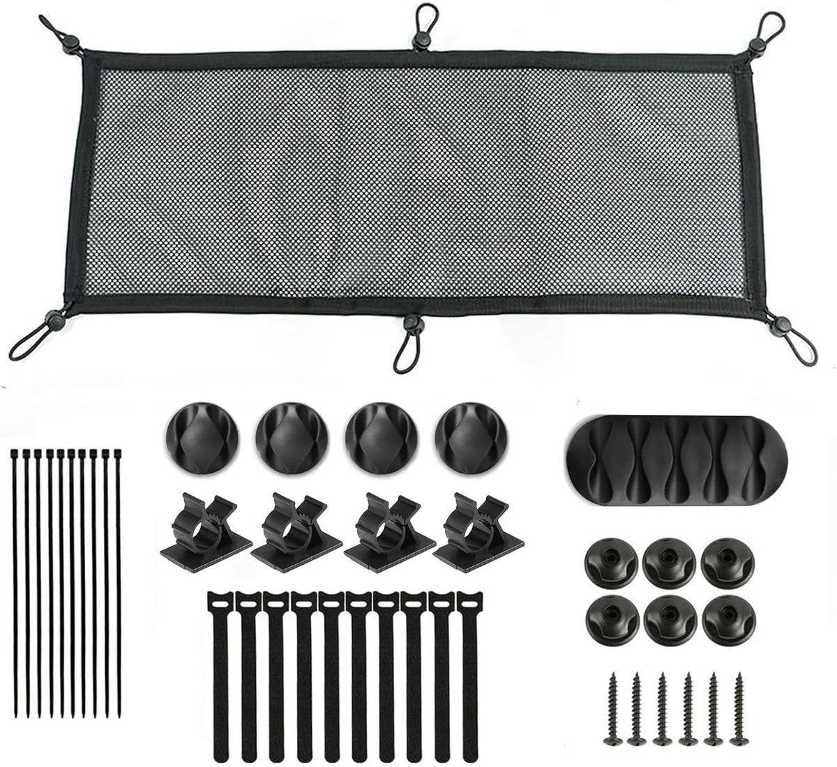 Under Desk Cable Cord Management Net Kit, Privacy Mesh Large Flexible Cable Duct Flexible under Desk Wire Net, Cable Tray Mesh Organizer for Most Table Hiding Cables Office （6 Fixed Ports）