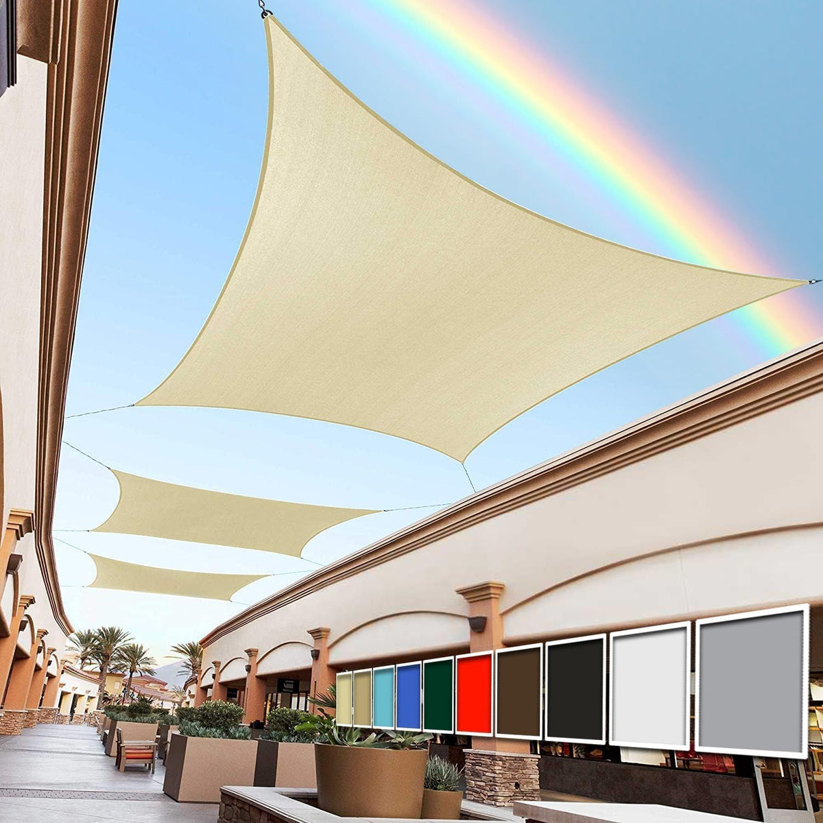 Royal Shade 12' X 12' Beige Rectangle Sun Shade Sail for Outdoor Patio