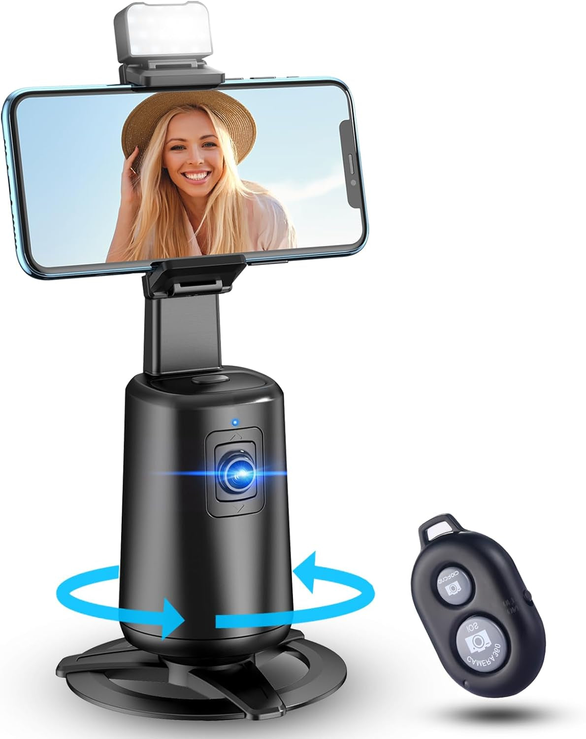 Auto Face Tracking Tripod, 360° Rotating Phone Stand with Remote Control