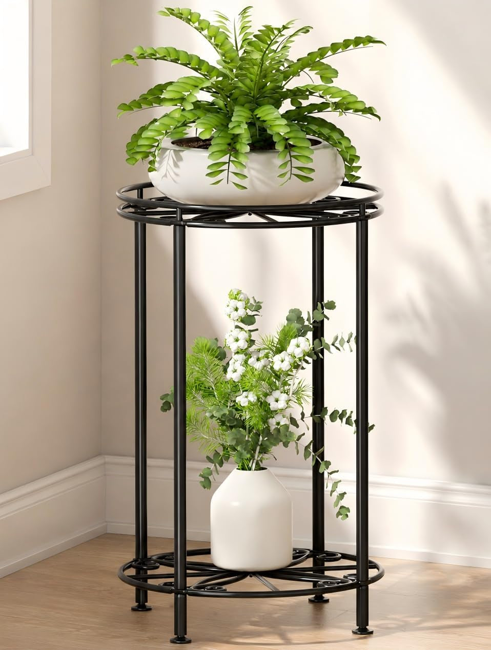 Plant Stand 2-Tier 10.2In Width 16.4In Tall Flower Pot Rack Small Plant Table Metal for Indoor Outdoor