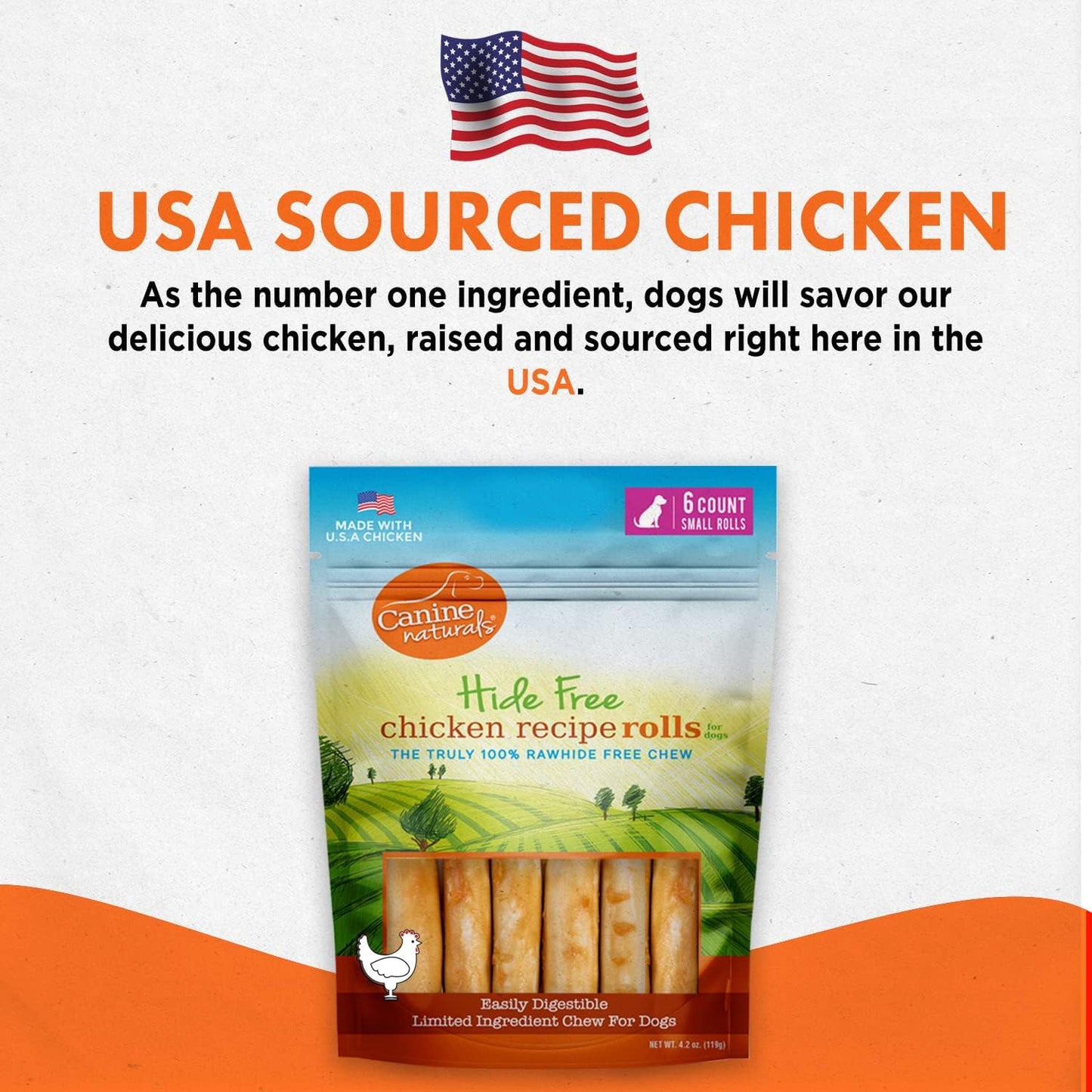 Canine Naturals Chicken Recipe Chew - Rawhide Free Dog Treats - Made from USA Raised Chicken - All-Natural and Easily Digestible - 5 Pack of 7 Inch Large Rolls for Dogs 50-75Lb
