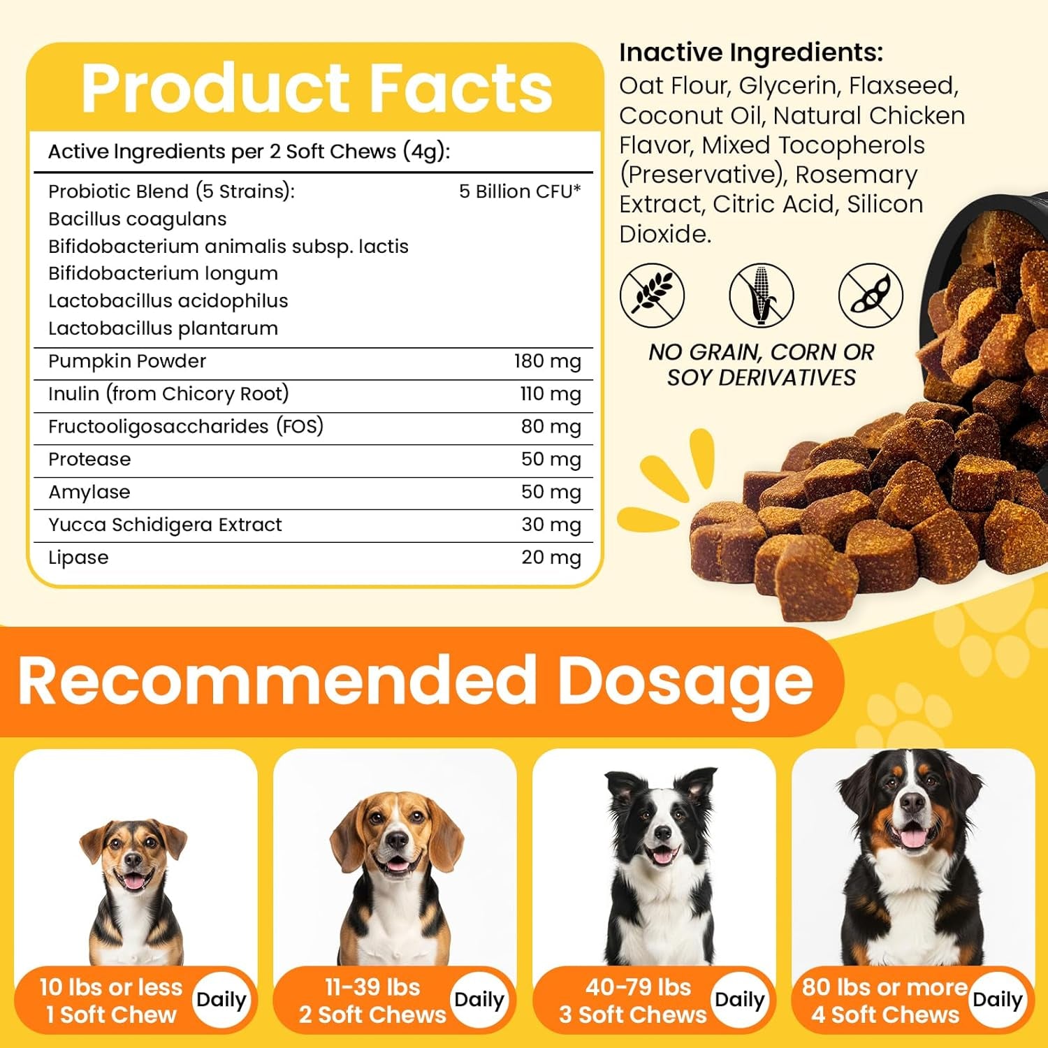 200 Count Probiotic Chew for Dogs-Probiotics Chews for Gut Digestive Health & Itchy Skin Support Relieve Diarrhea Enhance Immunity Breath Freshener with Enzymes Prebiotic Pumpkin-Chicken