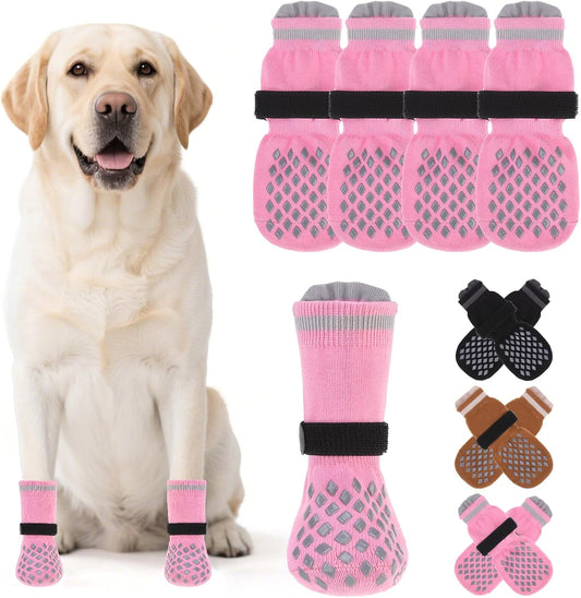 Non Slip Dog Socks Shoes to Prevent Licking Paws and Scratching, Winter Pet Booties for Cold Pavement & Hardwood Floors, Dog Grip Booties for Small Medium Large Senior Dogs,Pink XS