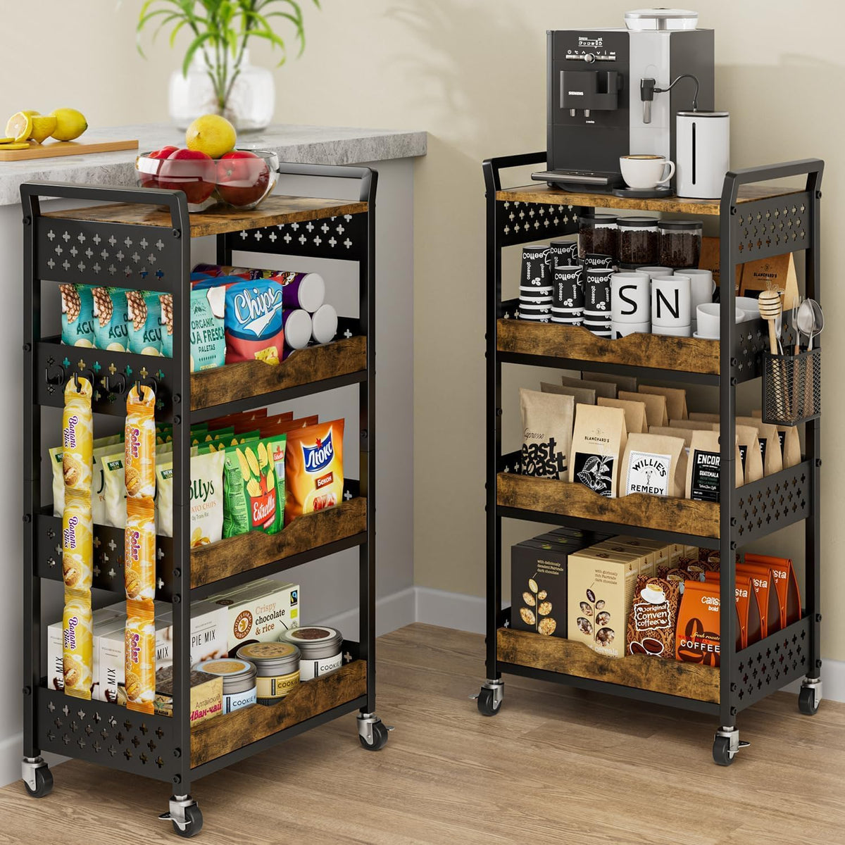 4 Tier Rolling Storage Utility Snack Cart on Wheels