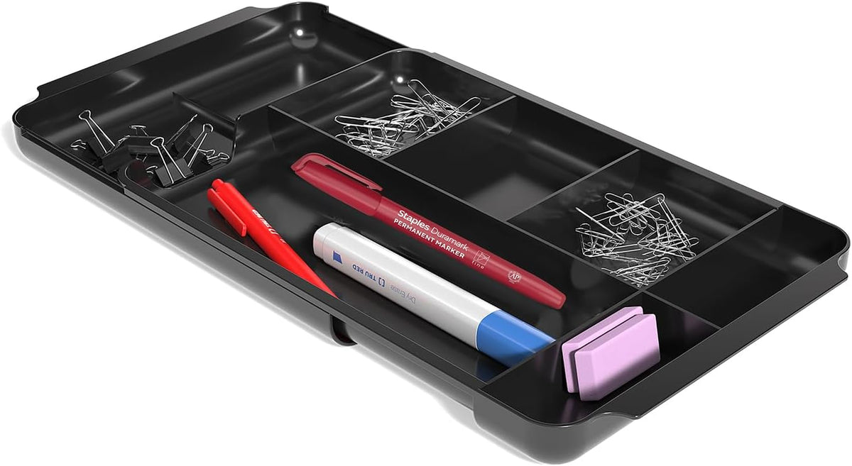 TRU RED Expandable Plastic Drawer Organizer, 7-Compartment, Black