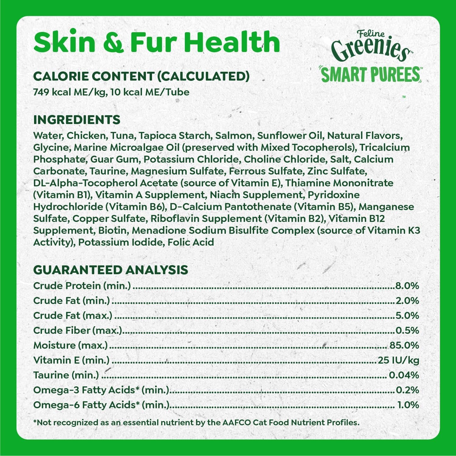 Greenies Feline Smart Purees Skin & Fur Health Lickable Cat Treats with Real Salmon, 0.49 Oz. Tubes, 20 Count