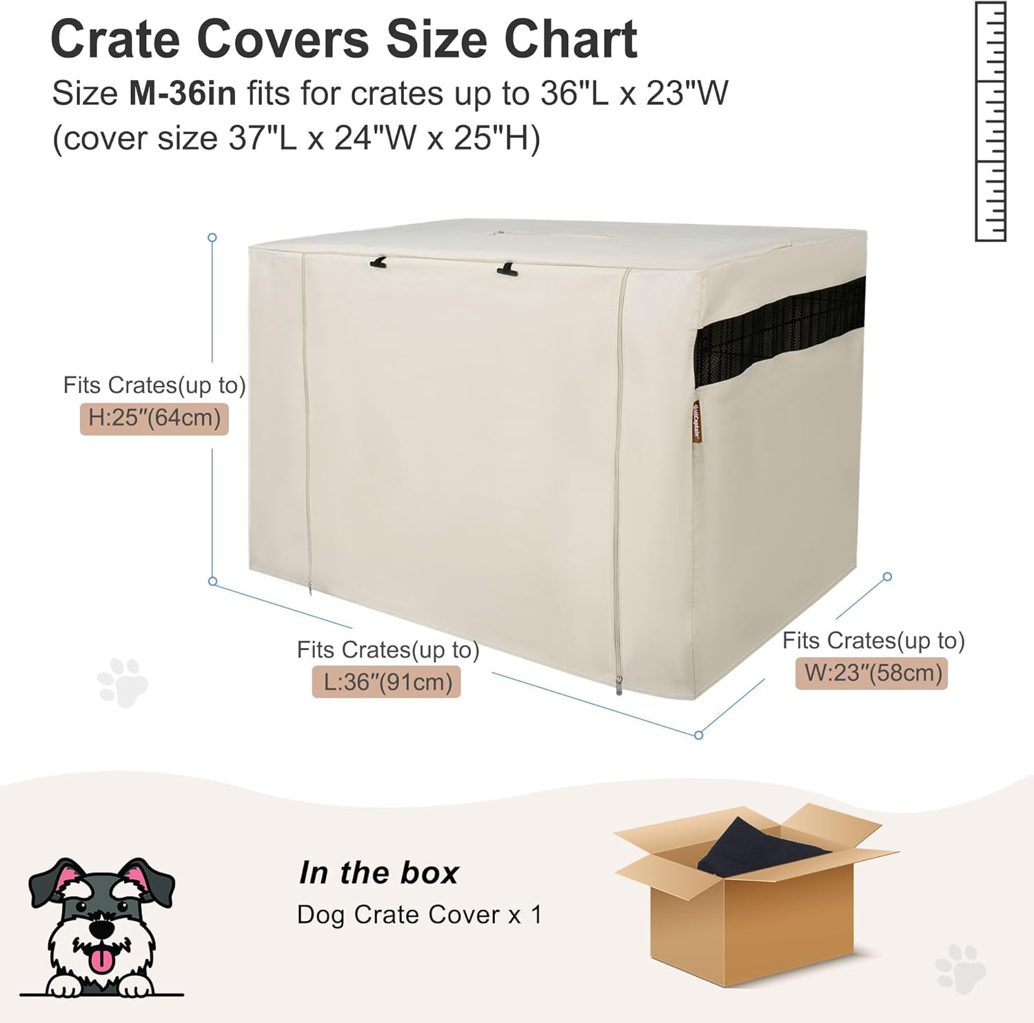 Hicaptain Dog Crate Cover 36.0" L X 23.0" W X 25.0" H with Breathable Mesh, Heavy Duty Kennel Cover, Dual Zippered Panels, Windproof Waterproof(Beige)