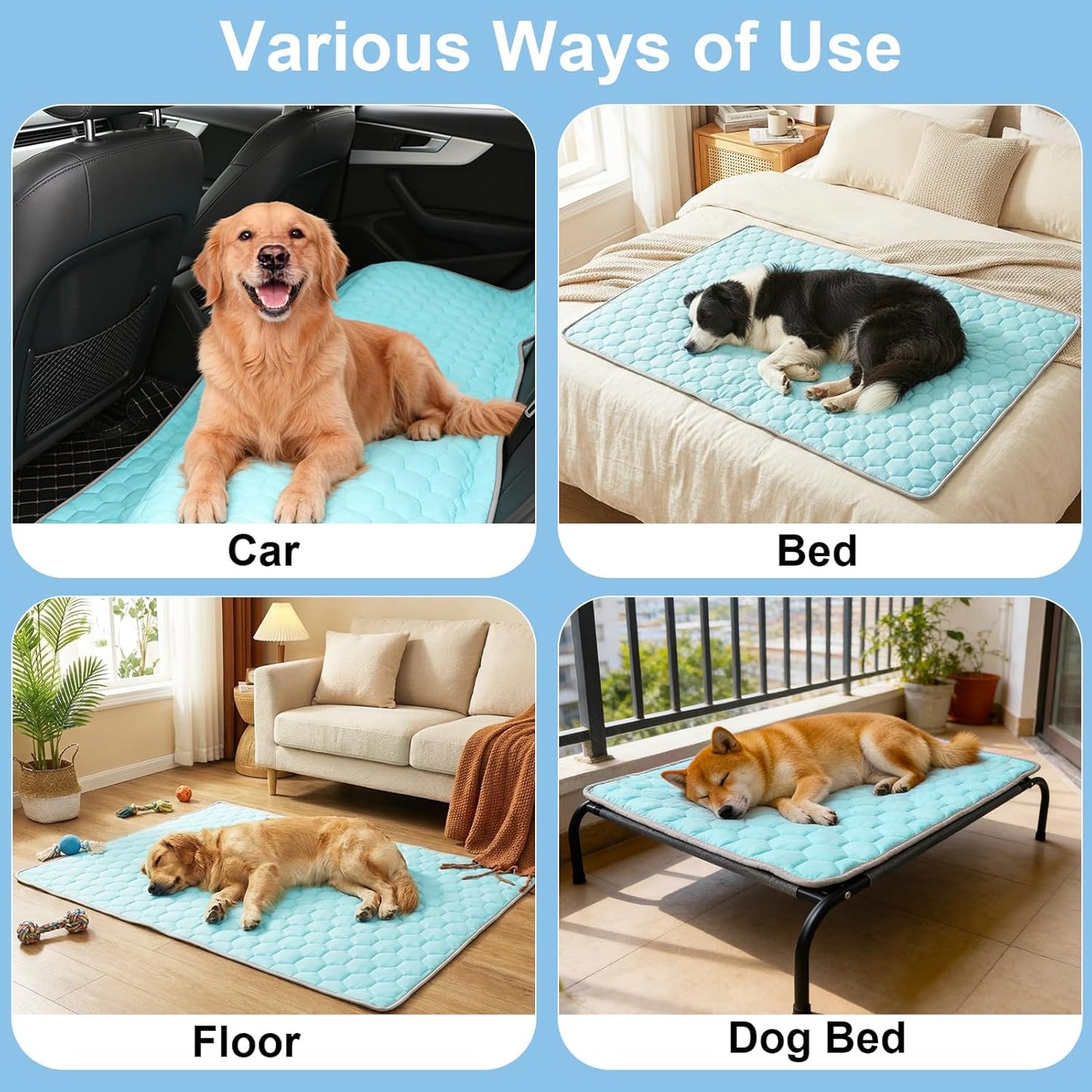 Vivifying Cooling Mat for Dogs, 40 X 30 Inch Waterproof Reversible Pet Cooling Pad with Ice Silk & Soft Velvet, Washable Summer & Winter Pet Blanket for Couch, Bed, Crate, Floor, Car Seat (Blue&Grey)