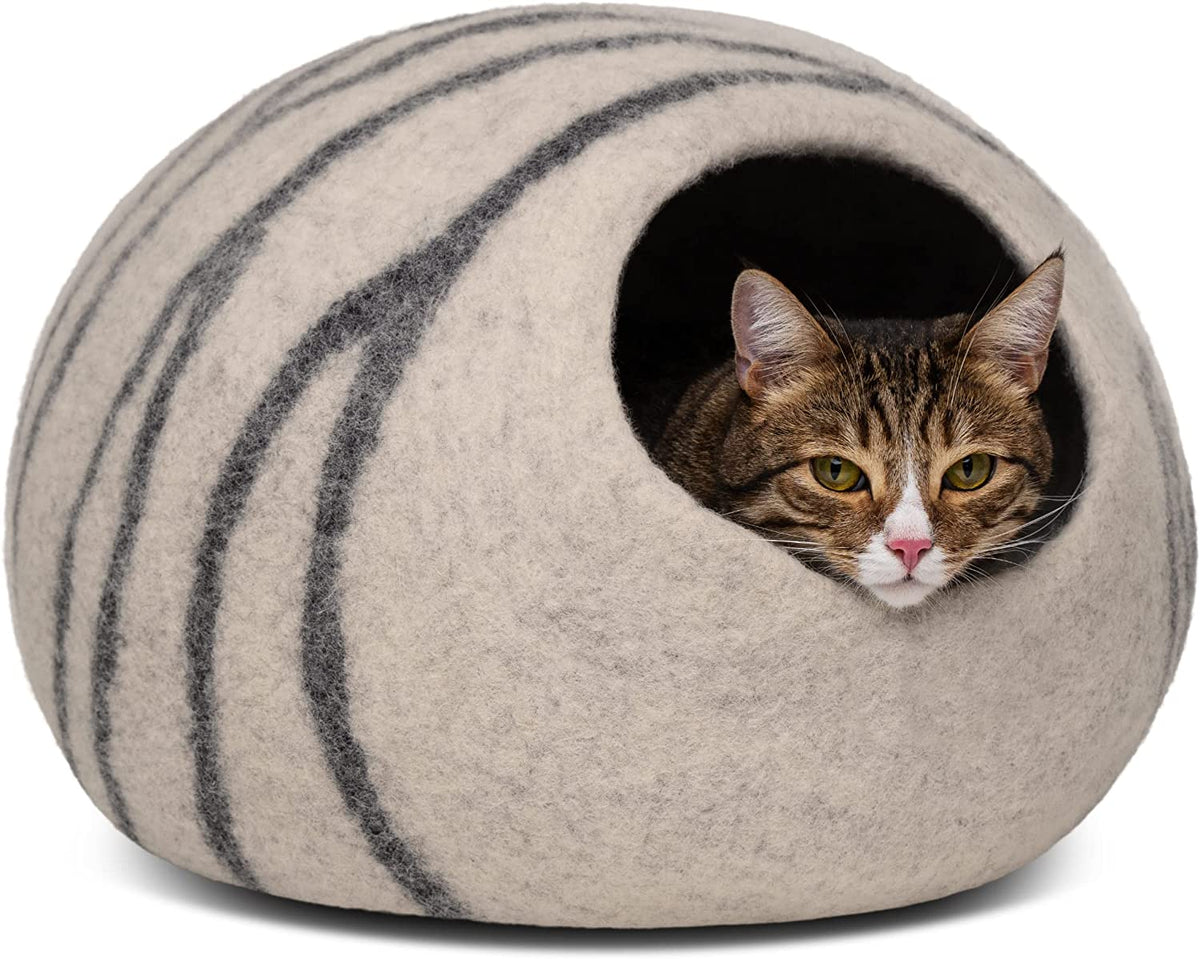 MEOWFIA Cat Cave - Merino Wool Bed for Indoor Cats (Light Gray, Medium)