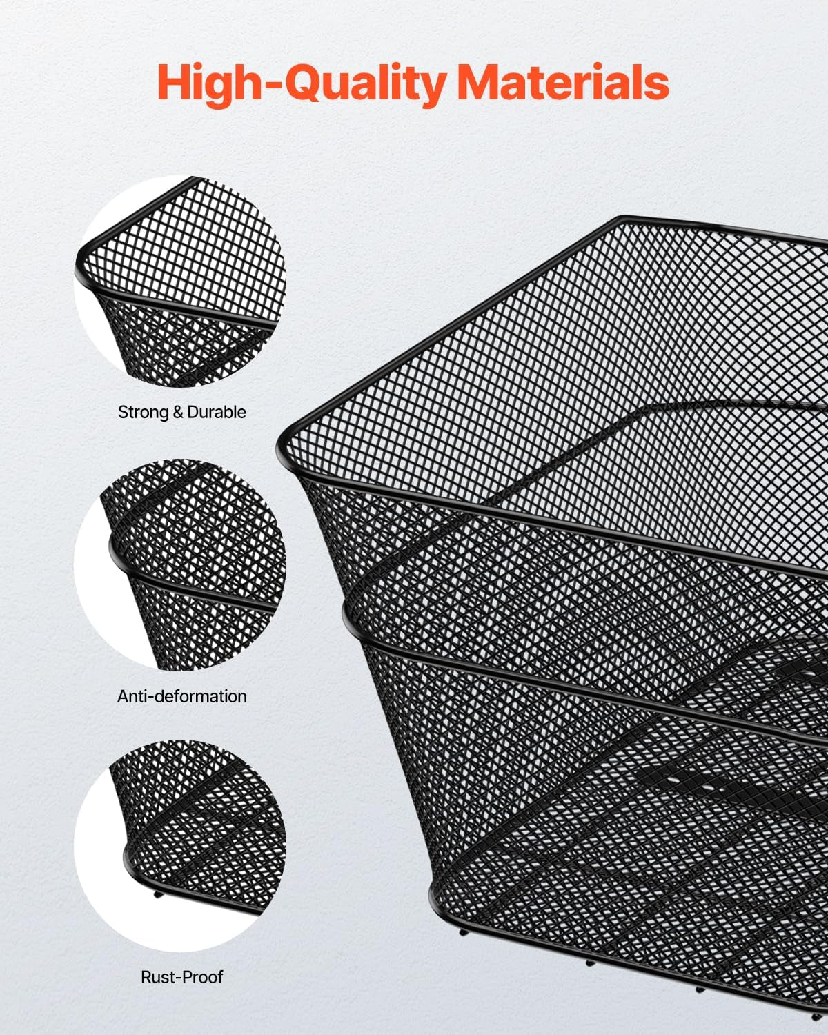 VEVOR Rear Bike Basket, Wire Mesh Bicycle Basket with Cargo Net & Waterproof Cover, Durable Metal Bike Back Basket, Fits Most Rear Bike Racks, Mounting Tools Included