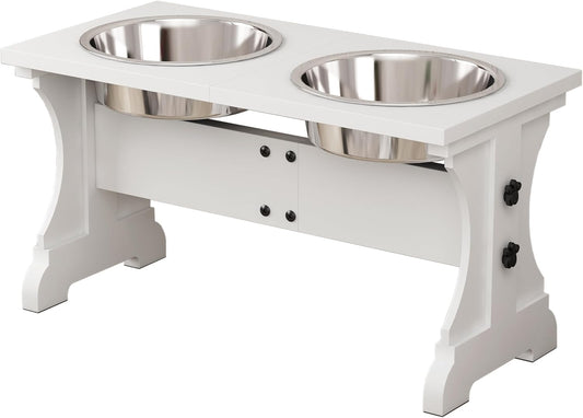 Piskyet Elevated Dog Bowls,Dog Bowl Stand, 7 Cups 11" H_55 Oz Bowl-White
