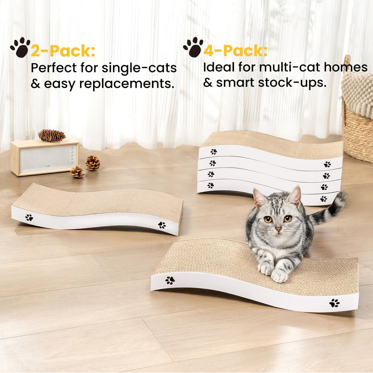 Cat Scratcher, Durable Scratch Pad, Corrugated Cardboard Scratching Board for Indoor Cats, Heavy Duty, Double-Sided Usability, Recyclable, with Catnip, Medium, 1 Pack