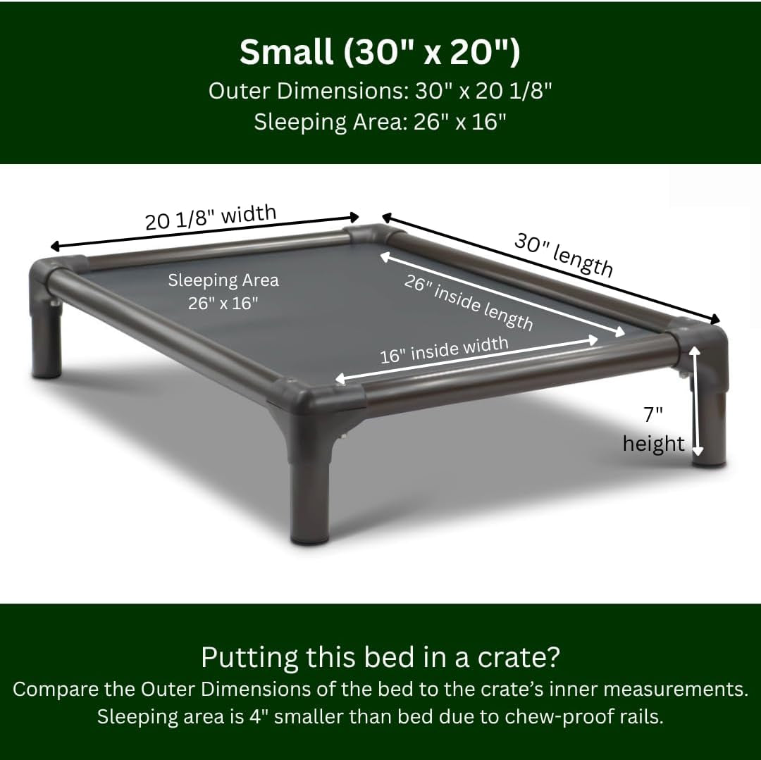 Kuranda Chewproof Elevated Dog Bed - Walnut PVC - 30" X 20" - Cordura Nylon - Smoke