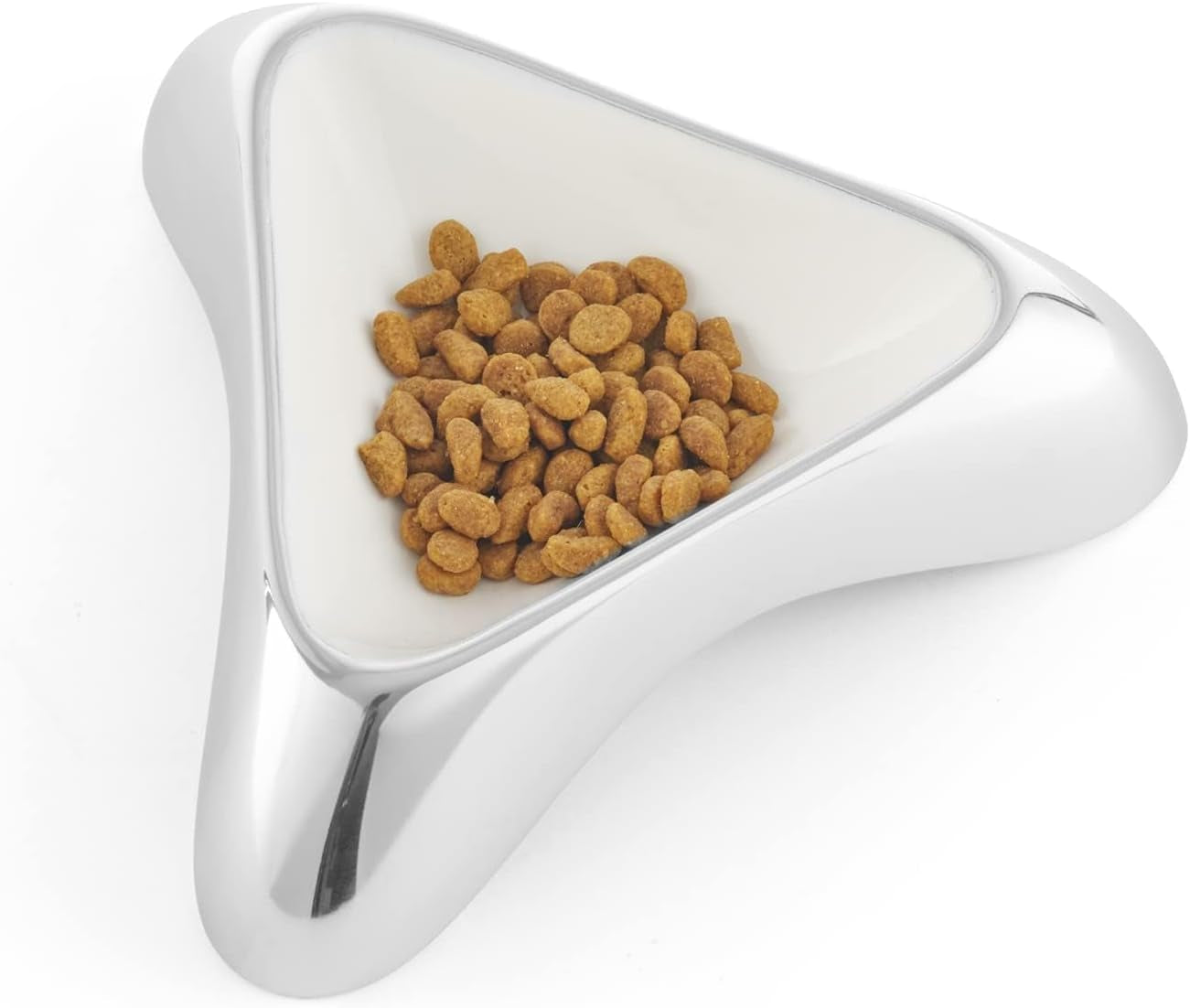 Nambé Small Pet Bowl, 7” X 1.5” – Triangular Cat & Dog Food & Water Dish with Rounded Edges, Non-Slip Grips, Stylish Alloy with Enameled Interior, Durable Feeding Bowl for Small Dogs & Cats
