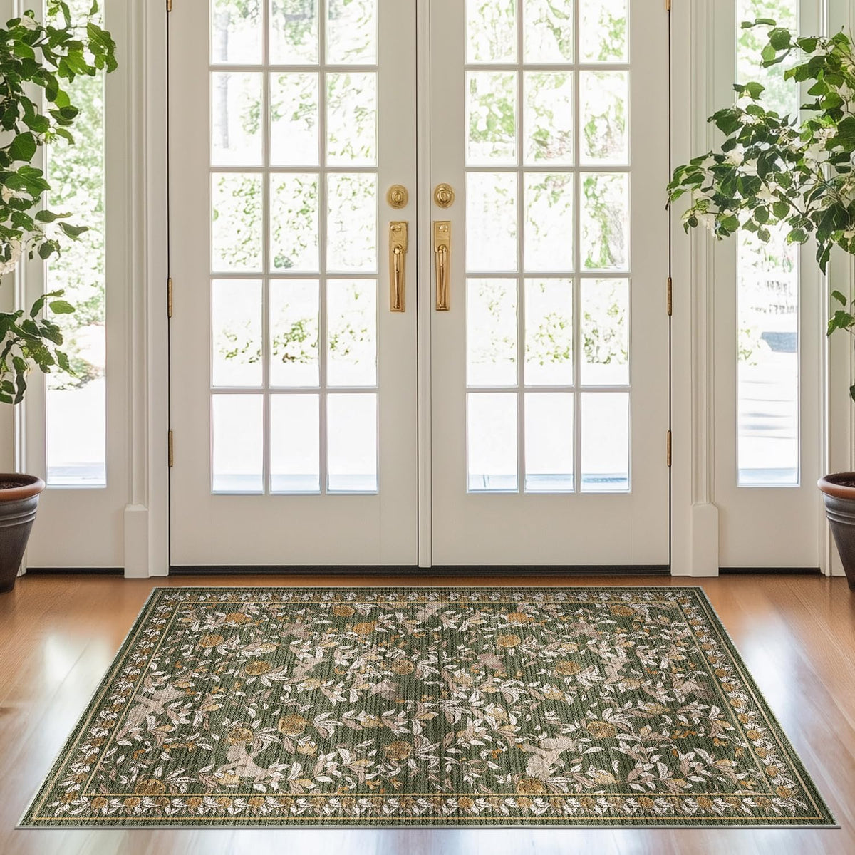 Jinchan 3X5 Floral Vintage Washable Entrance Area Rug, Green