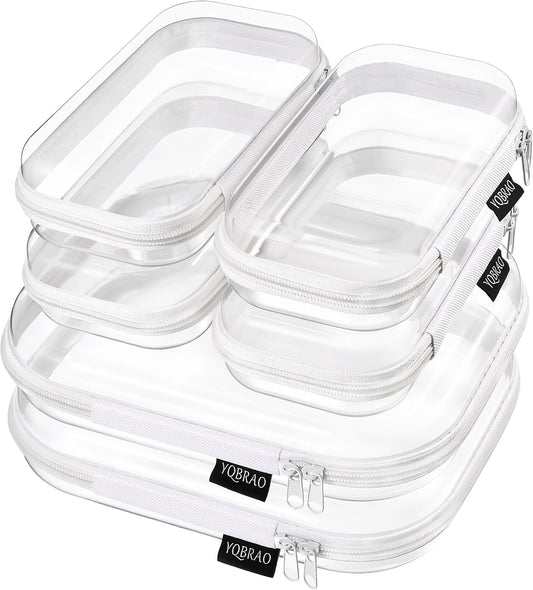 YQBRAO Clear Hard Shell Zipper Cases, Diaper Bag Organizer, 2M 4S, White